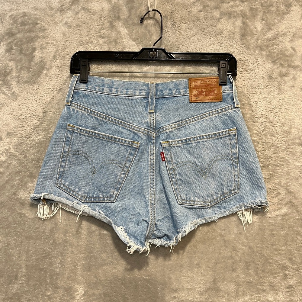 Levi's 501 Original Shorts Womens 25 Blue Denim High Waisted Distressed Cut Off - Picture 2 of 11